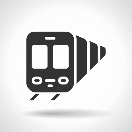 Monochromatic train icon with hovering effect shadow on grey gradient background.のイラスト素材