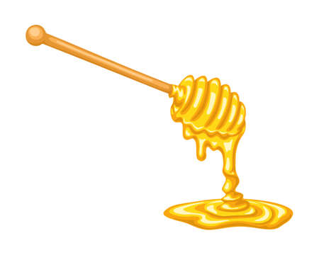 Cartoon honey dipper with pool of honeyのイラスト素材