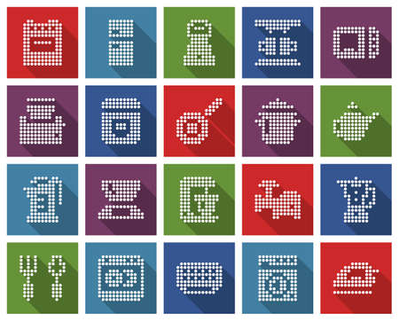 Square dotted icons set of some kitchen utensils and home appliancesのイラスト素材