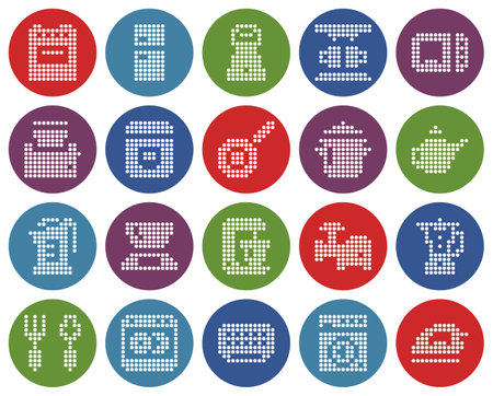 Round dotted icons set of some kitchen utensils and home appliancesのイラスト素材