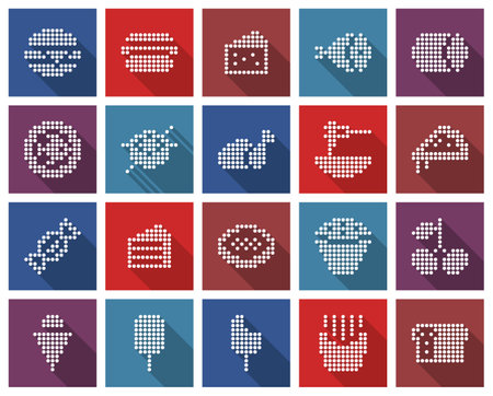 Collection of square dotted icons: Foodのイラスト素材