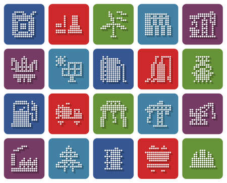 Collection of rounded square dotted icons: Industries, construction and energy productionのイラスト素材