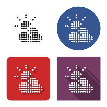 Dotted icon of sun with clouds (partly cloudy weather) in four variants. With short and long shadowのイラスト素材