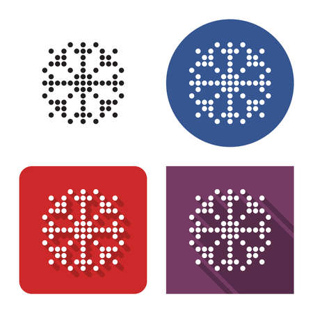 Dotted icon of  snowflake in four variants. With short and long shadowのイラスト素材