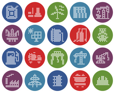 Collection of round dotted icons: Industries, construction and energy productionのイラスト素材