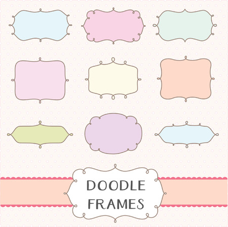 Feminine Doodle Frames Vector Setのイラスト素材
