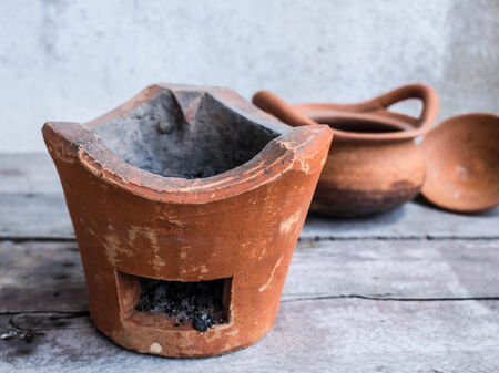 Charcoal and then after cookingの写真素材