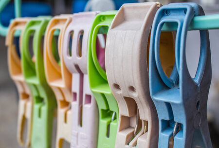 Clothespin on a panel arranged.の写真素材