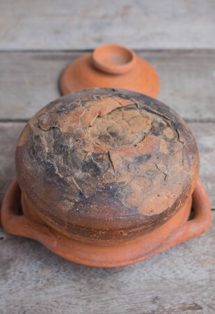 Outer surface cracking of a clay potの写真素材