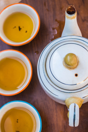 Tea is prepared on the table.の写真素材