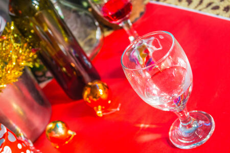 Glass of white wine on the tableの写真素材