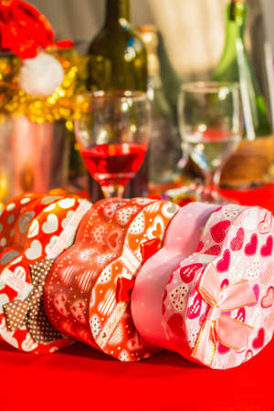 Gifts Heart arranged on the table.の写真素材