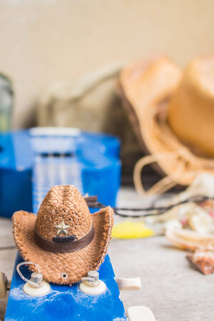 Cap on the ukulele and tourism.の写真素材