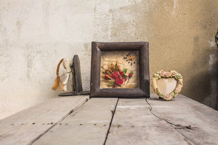 Frame and decorative wooden on tables.の写真素材