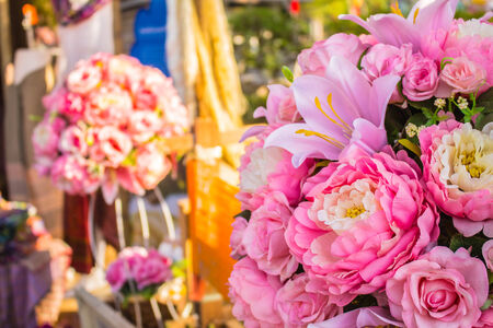 Artificial flowers decorate the festival.の写真素材