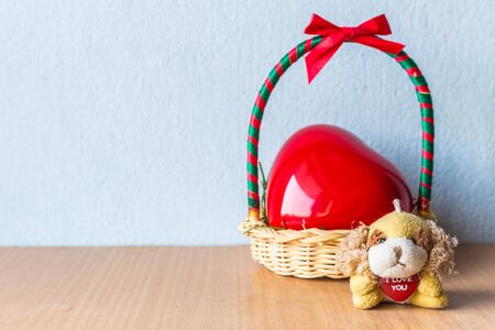 Bear and heart shaped in basket.の写真素材