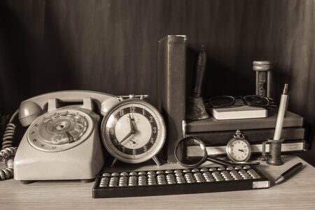 The old device used on a table inside the room.の写真素材
