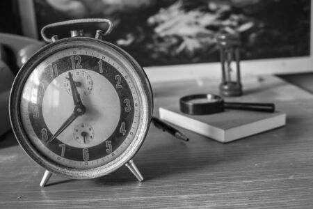 Alarm clock with black and white imagesの写真素材