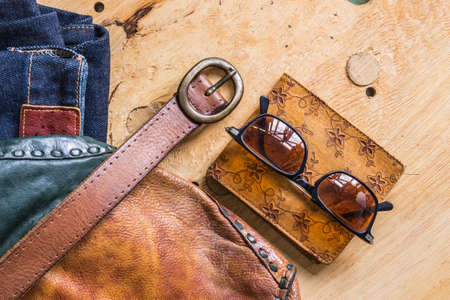 accessories and costumes on the woodenの写真素材