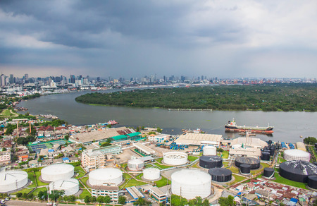 landscape and Industrial with the sky dark at riverの写真素材