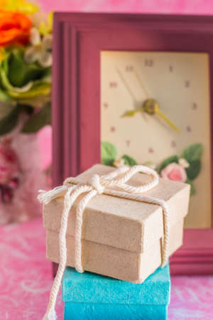Gift boxes and picture frames on the table