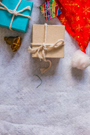 Gifts and Christmas decorations on a white background.