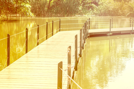 Wooden walkway in the gardenの写真素材