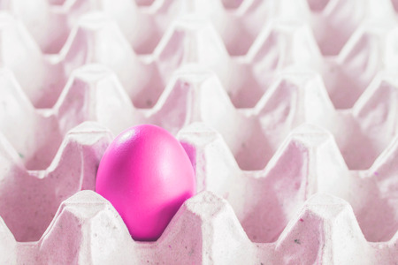 Pink eggs in a single tray.の写真素材