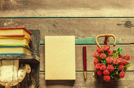 book on the old wooden floor.の写真素材