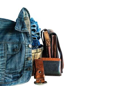 Clothing and leather on a white background.の写真素材