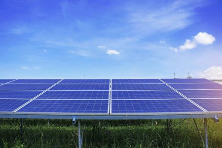 Solar panels with blue sky in Thailand.