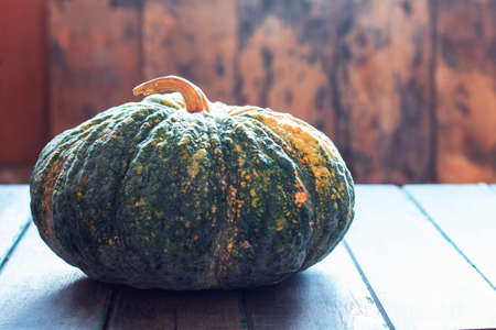 Pumpkin fresh from the farm on the old wooden.の写真素材