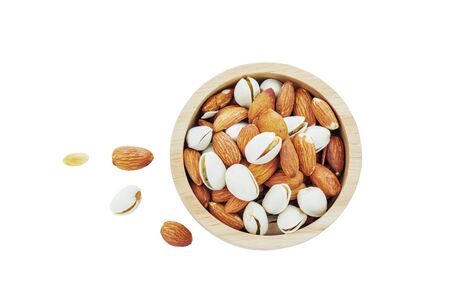 Almond mixed in bowl on a white background.の写真素材