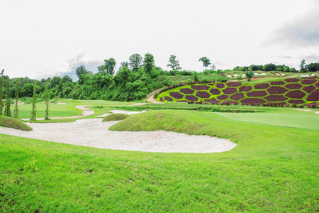Sand pits and lawns in the park.の写真素材