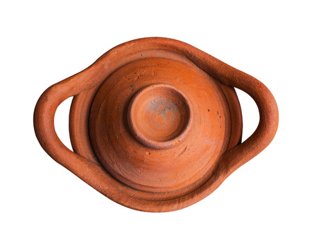 Clay pot with the top view on a white background.の写真素材