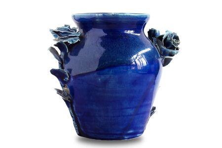 Old blue vase on a white background.の写真素材