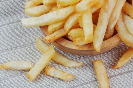 French fries on table cloth with top view.の写真素材