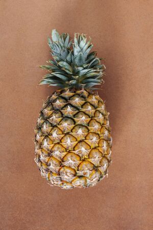 Yellow pineapple on wooden floor.の写真素材