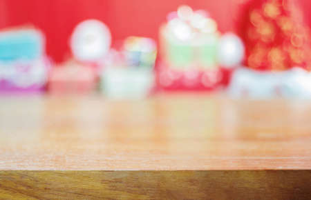 Wood plate with the christmas gift.の写真素材
