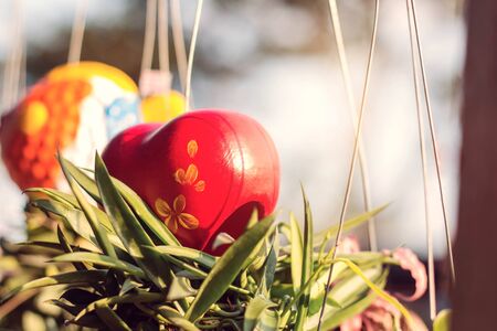 Heart shaped of decorations on pots.の写真素材