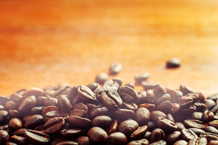 Hot coffee roasted on plank floor.の写真素材