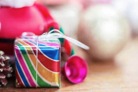 Gift box and decorative on wooden floor.の写真素材