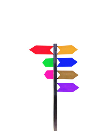 Sign on pole with a white background.の写真素材