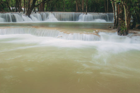 Huay mae kamin waterfall with natural in the rainy season.の写真素材