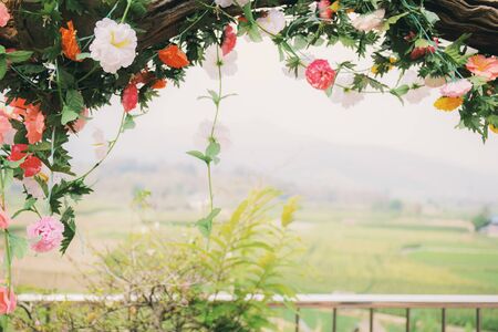 Colorful of flower with decorative on fence in garden.の写真素材