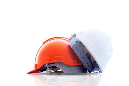 Safety helmet for mechanic on white background.の写真素材