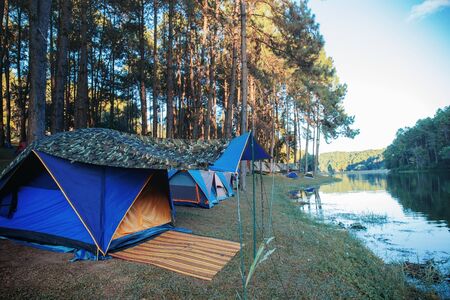 Camping at river in Pang Oung District of Thailand.の写真素材