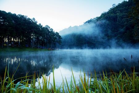 Beautiful view of lake in morning at Pang Oung reservoir.