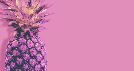 Pineapple of color with purple background.の写真素材