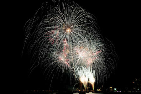 Fireworks at night on sky with black background.の写真素材